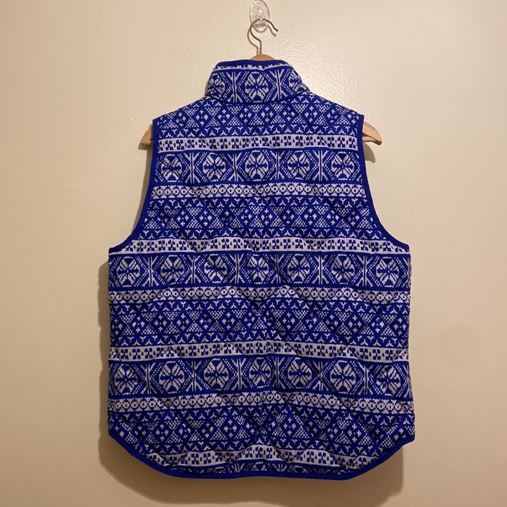 J. Crew Fair Isle Blue & White Quilted Vest. Size L. Style E4865 - Picture 4 of 9